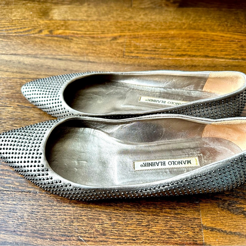Manolo Blahnik gold stud flats, size 37.5
